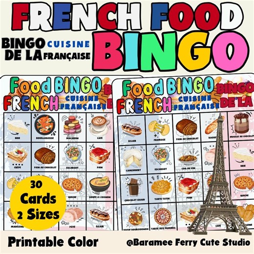 French Food Bingo Game Printable, France Vocabulary Activity, Paris Party Theme, France Classroom , Kids Learning , Instant PDF - Etsy