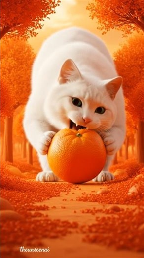 cat eat giant orange.#animation #cat #DreamScreenAI #aiart #shorts#ai #short #viral #love #reels#new