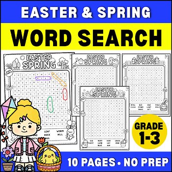 Easter & Spring Word Search Worksheets | No Prep | Grades 1–3 | Vocabulary