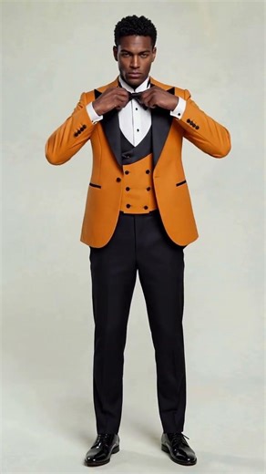 Gentleman's Guru Modern Orange Peak Lapel Tuxedo - 3 Piece #mensformalattire #suit #menswear