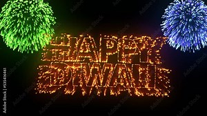 Firework on Diwali festival in the night sky using firecrackers. 4K Deepavali celebration. Ayodhaya raja ram come back