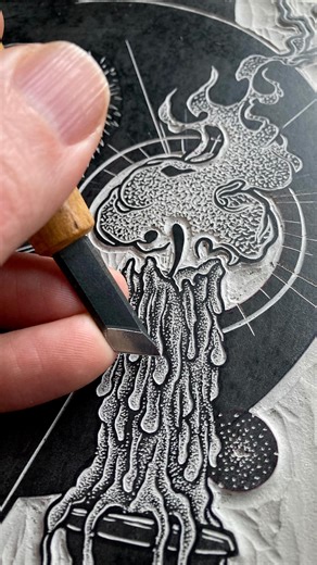 Jason Limberg | I thought it would be fun to share my stippling process for my newest linocut. ✍️⚔️ If you‘re wondering what tool I am using, it is my... | Instagram