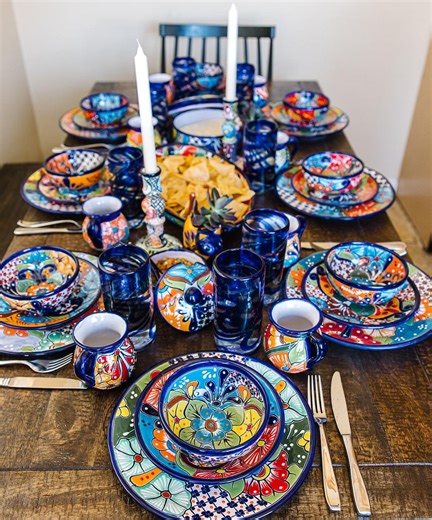 27-piece Mexican Talavera Dinnerware Set: Floral Seating for 6 - Etsy