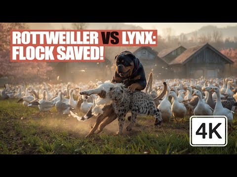 Predator vs Protector Rottweiler Defends Geese from Wild Lynx