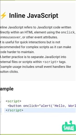 Javascript : Inline javascript with example #javascript #webdevelopment #codingshorts #html #viral