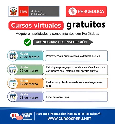 ✔ #PERUEDUCA - Cursos virtuales gratis de PerúEduca (MINEDU). ✅Más info en el enlace del perfil 🏅Constancia gratuita #cursovirtual #cursogratis #educación #certificadográtis #perueduca | Cursos Perú