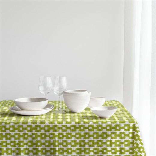 Lime Green Geometric Tablecloth – Modern Retro Pattern Farmhouse Dining Table Linen - Etsy