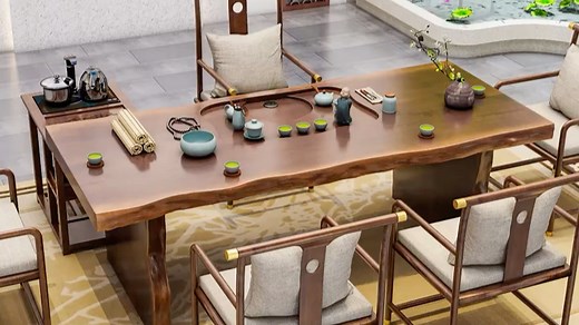 新中式大板茶桌椅一体泡茶桌简约办公室茶桌实木茶台禅意茶几组合