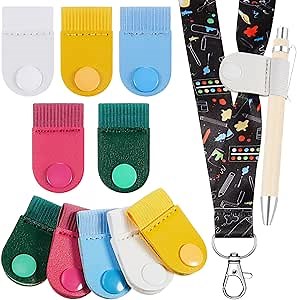 Sherr 10 Pcs Portable Pen Holder for Lanyard Anti Lost Pop on Pen Loop Holder for Neck Lanyard Clip for School Classroom Teachers Nurses Waiters Workers, Elastic Design, 5 Colors