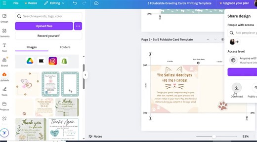 6 Foldable Cards Printing Templates | DIY Drag & Drop Printable Card | Greeting Cards Canva Blank Frame Template | Fold Place Card Template - Etsy