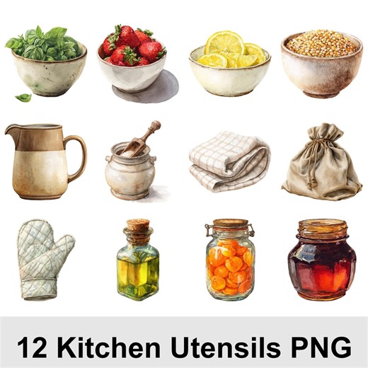 Cooking Clipart PNG Collection | Watercolor Baking Illustrations for Commercial Use • Digital Kitchen & Recipe Clipart, Cook Graphics - Etsy