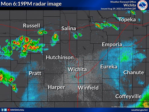 6:35pm radar update: Storms will continue to slowly sink south out of central Kansas. Stronger storms will be capable of dime to quarter size hail, 50 to 60 mph winds and heavy rain. | US National Weather Service Wichita Kansas