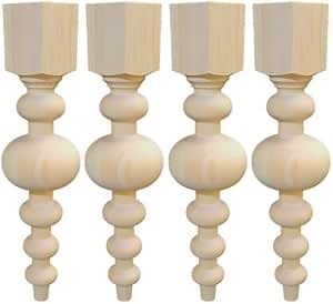 Oversized Wooden Dining Table Legs - Turned, Solid Wood, 4 Pieces
