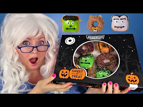 Halloween Monster Donuts Krispy Kreme Doughnuts Taste Test with Granny McDonald's