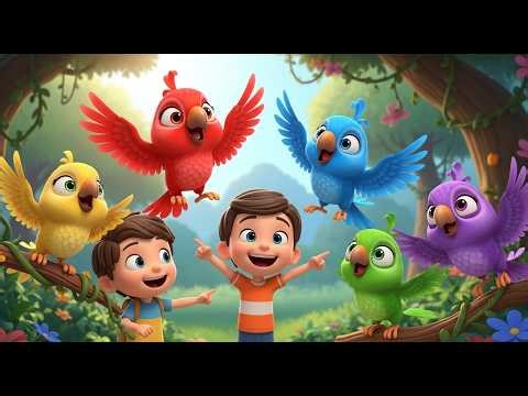 Five Little Parrots Squawk Squawk Squawk | Colorful Bird Song & Nursery Rhymes