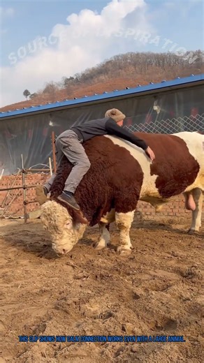 Riding a Large Bull: Calm Animal Interaction Moment