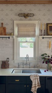 These checkered Tailored Roman Shades add the perfect finishing touch to this kitchen. Home: @ispydiy https://www.baliblinds.com/get-started/interactive-product-guide/ | Bali Blinds