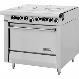 Garland M45S Master Series Liquid Propane 2 Section Front Fired Hot Top 34" Range with Storage Base - 66,000 BTU
