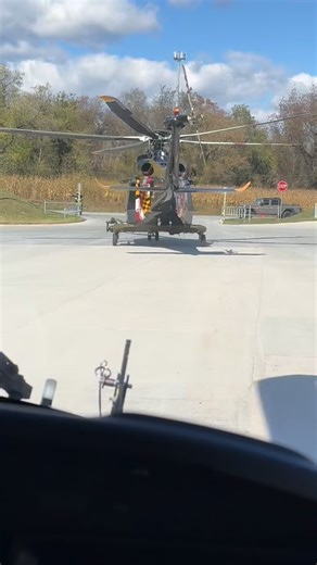 Trooper 5 watching Trooper 3 depart the scene of a multi-patient, multi-aircraft mission in Washington County earlier this week. #helicopter #takeoff #hems #medevac #westernmaryland #washingtoncounty #washingtoncountymd | Maryland State Police - Aviation Command
