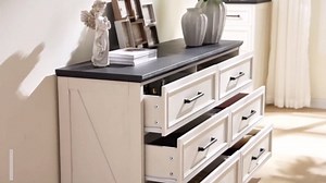 ACCOHOHO Farmhouse 6 Drawer Dresser for Bedroom, 52 Inch Wide Modern Dresser TV Stand with Large Drawers & Bar Handles, Rustic Wood Chest of Drawers for Bedroom, Living Room, Hallway, Black