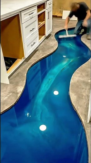 River Epoxy Floor Kitchen🏞️Nature-Inspired Interior Design by Sarah’s Creativity #epoxyart #kitchen