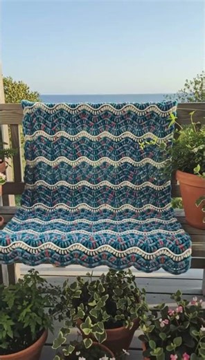 Download Coastal Wave Crochet Blanket Pattern in bio #crochet