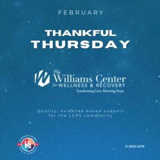Thank you, The Williams Center for Wellness & Recovery, for your unwavering support of LCPS. The Center's open environment provides needed and impactful customized evidence-based and trauma-informed evaluation and treatment for our community. #ThankAPartner | Loudoun County Public Schools