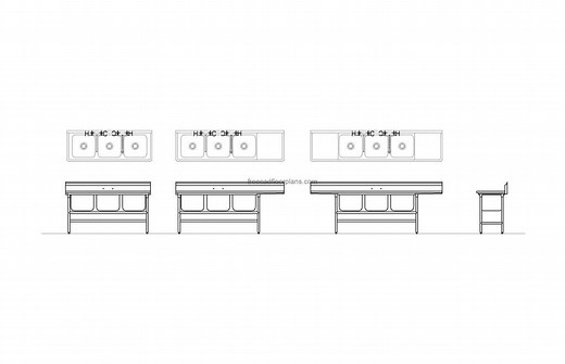 3 Compartment Sinks - Free CAD Drawings