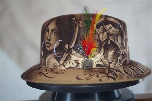 Custom Hand-Painted Wide-Brim Hat for Cuautli