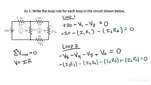 Writing Kirchoff's Loop Rule Equations for a Circuit with Two or More Closed Loops | Physics | Study.com