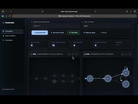 StateCraft 🚀 Regex to NFA to DFA Visualizer | TOC Project Demo