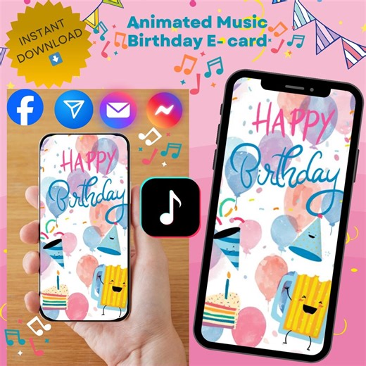 Animated Birthday Unisex Music E-card Instant Download - Etsy