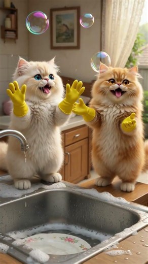 Busy Little Cleaners: Kittens & Panda Turn Mess into Magic 🧼🐾 #kittens #playtimefun