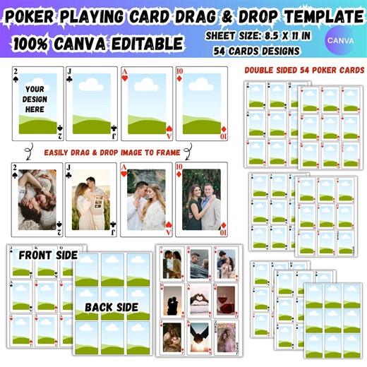 52 Playing Card Canva Editable Template Bundle,custom Party Game DIY Printable 52 Poker Cards Deck,customizable Front & Back Digital Designs - Etsy