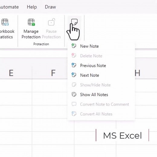 MS Excel Adding Note