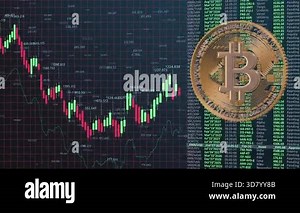 Analyzing Bitcoin Price Trends: A Visual Representation of Cryptocurrency Fluctuations with Market Data and Bitcoin Symbol Highlighted. High quality 4k footage