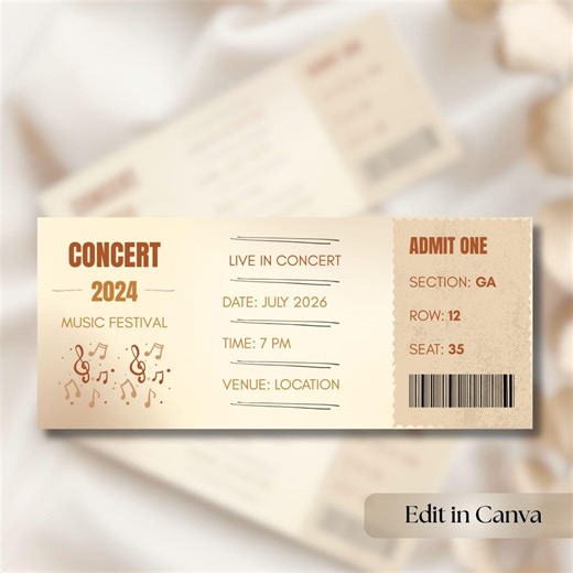 Concert Ticket Surprise Canva Template, Editable Music Event Pass 7x3 Inches, Printable Reveal Ticket - Etsy