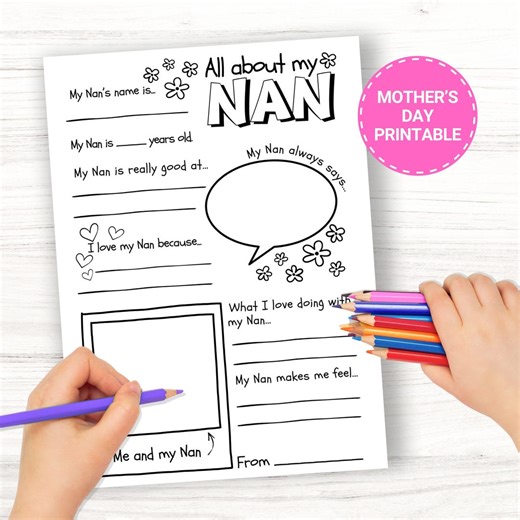 All About My Nan Printable | Mother's Day Download | Mother's Day Printable | My Nan Printable | All About My Nan PDF | Mother's Day Gift - Etsy
