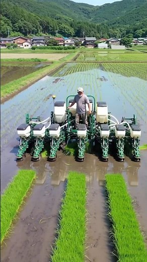 Drone View: Smart Robotic Machine Planting Rice in Paddy Fields | Modern Farming Technology