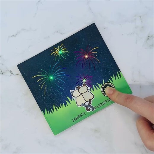 Challenge 215 from Lawn Fawnatics «All things Rainbow » – Birthday interactive card with fireworks