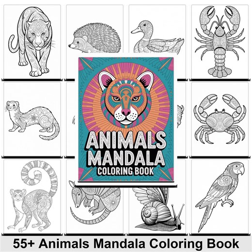 Animal Mandala Coloring Book With 55  Printable Pages | Adult Coloring Book PDF for Stress Relief • Wildlife Art With Commercial Use License - Etsy