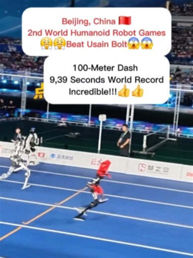 Chinese humanoid robots break 100-meter dash human records at Beijing games. 9,39 Seconds, even faster than Usain Bolt. #China #humanoidrobots #Robot #100meter #Usainbolt #chinastyle #Techtok #futuretech #Chinamaxxing