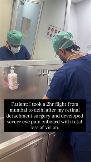 Dr Ashish Markan on Instagram: "A 56-year-old patient presented with sudden onset of severe eye pain and complete loss of vision after undergoing pars plana vitrectomy with gas tamponade in Mumbai. The patient had been instructed to avoid air travel but did not adhere to the advice and took a flight to Delhi three days after surgery to attend a cousin’s wedding. While on board, the patient suddenly developed sharp, excruciating eye pain accompanied by complete loss of vision. He immediately soug