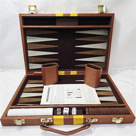 Vintage Deluxe Backgammon Board Game Set - Faux Leather Hard Case 15" Length Retro Yellow Stripes - Two Player Strategy Board Game - Etsy