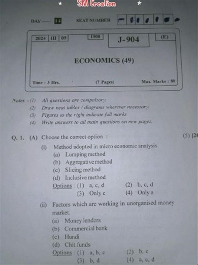 12th board exam economic question paper commerce 2024