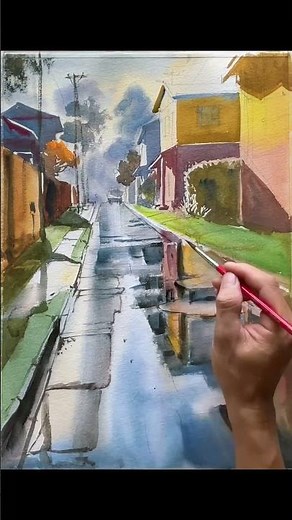 After the Downpour - Suburban Serenity - Painting Rain Reflections in Watercolour #artisticchannel