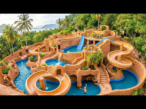 200 Days Building Multi-Level Curved Slides & Spiral Pool in a Coastal Mountain Using Primitive Tool