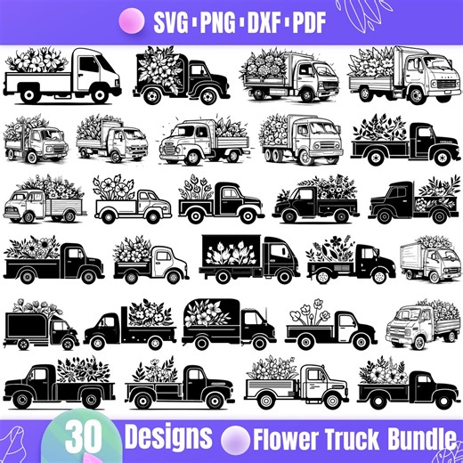 30 Flower Truck SVG Bundle, Floral Pickup Truck Clipart, Spring Flower Delivery Vector, Rustic Truck With Flowers, Farmhouse Truck Svg - Etsy