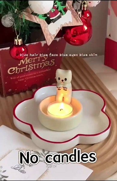 Cartoon Kitten Candle Holder, Handmade Ceramic Candlestick, Kitty Warming Its Paws Cute Scented Light Holder, Gift for Girl Women, Cat Lover Choice(Not Included Candles)