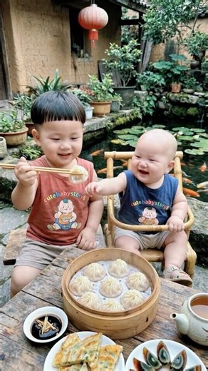 Too Cute! Babies Eating Soup Dumplings! 🥟 😍 #cutebaby #trending #shorts